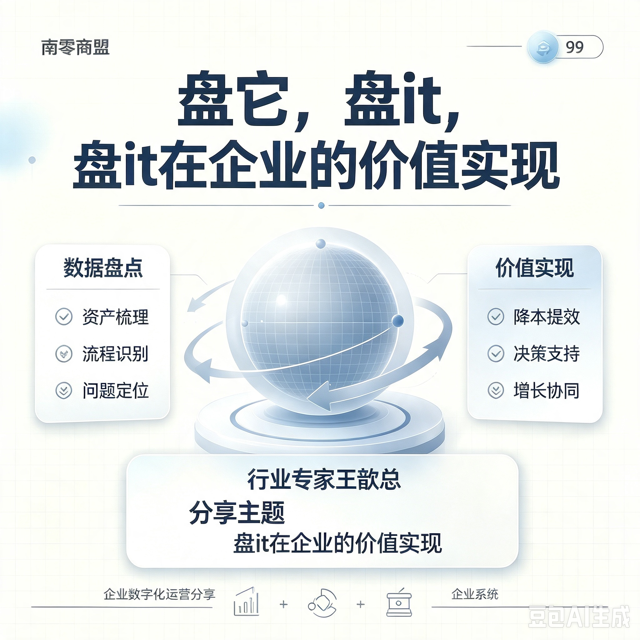 第99期“南零商盟”:行业专家王歆总分享主题“盘它，盘it，盘it在企业的价值实现”